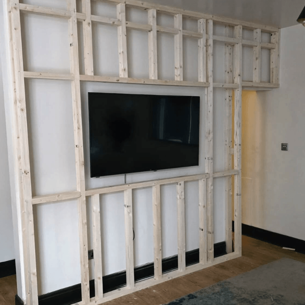 Media wall framework installation in progress Blackpool
